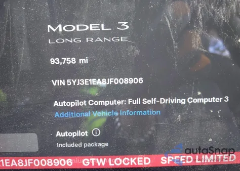 2018 Tesla Model 3 Long Range/Mid Range from USA, damaged, VIN 5YJ3E1EA8JF008906